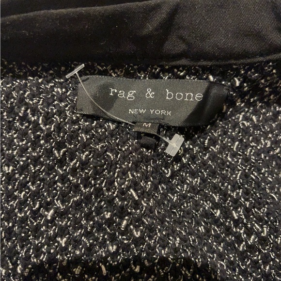 Rag & Bone button up black and white knit jacket with leather collar and cuffs - Picture 9 of 13